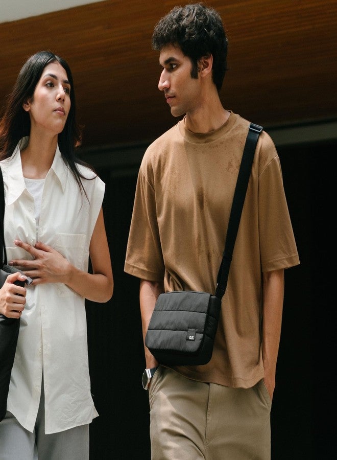 DailyObjects Black Wing Crossbody Bag for Men and Women|Adjustable Shoulder Strap|Lightweight|Black Recycled Nylon Sling Bag|Zippered Main Compartment & Slip Pockets| For Daily Use/Travel/work - Image 2